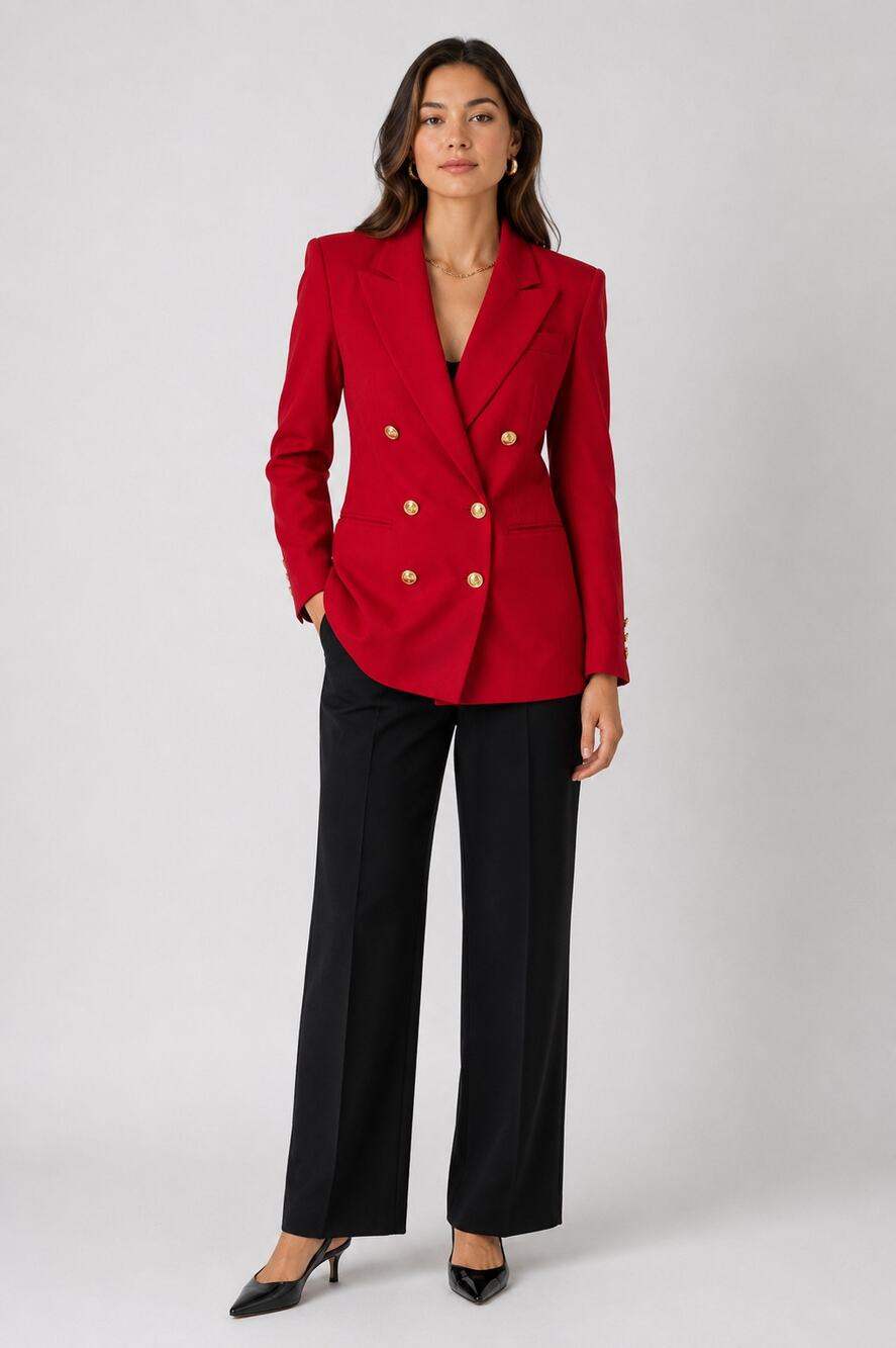 Chas Reed Wool Double Breasted Blazer Jacket Red Gold Womens Size 4